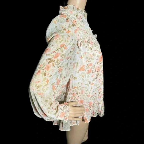 CeCe Floral Lace Blouse Pink Long Sleeve Top Feminine Mock Neck Pearls Small - Picture 6 of 10